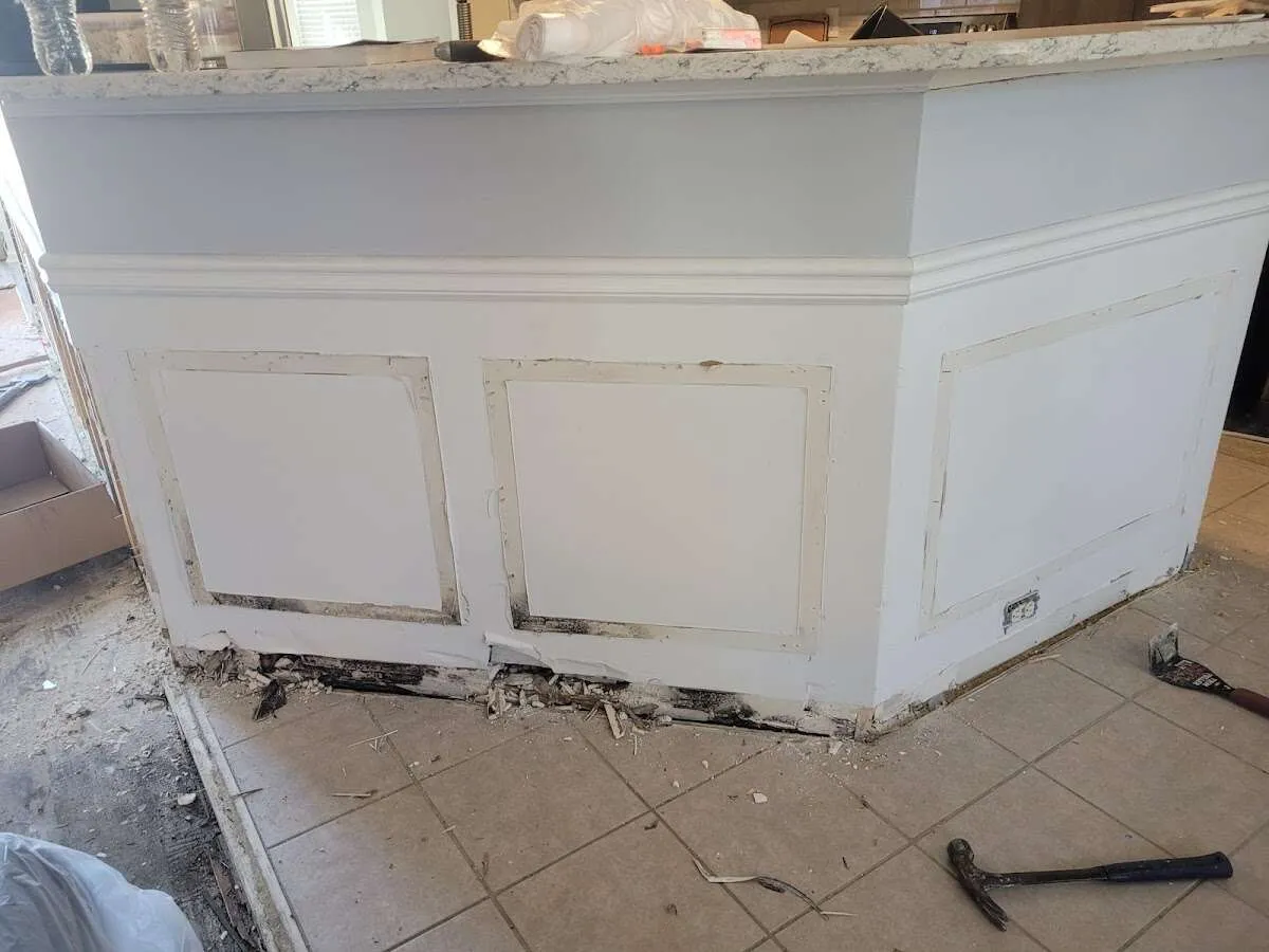 Water damage and mold on kitchen during Storm Damage Restoration in East Hemet